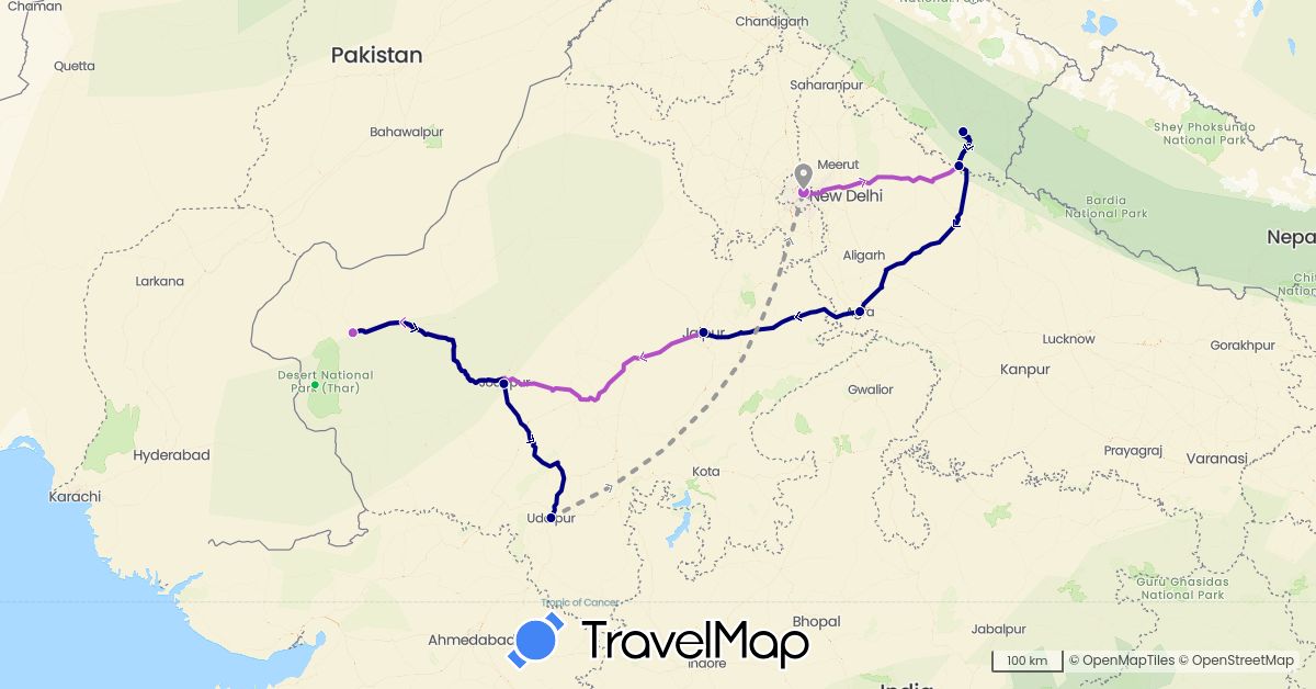 TravelMap itinerary: driving, bus, plane, train in India (Asia)